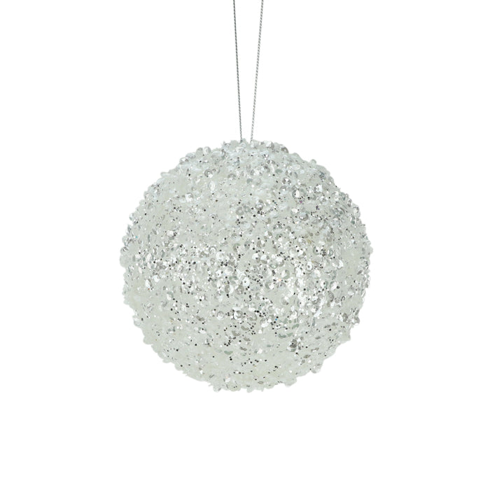 CHRISTMAS STYRO BEADED SEQUIN HANGING BALL WHITE SMALL