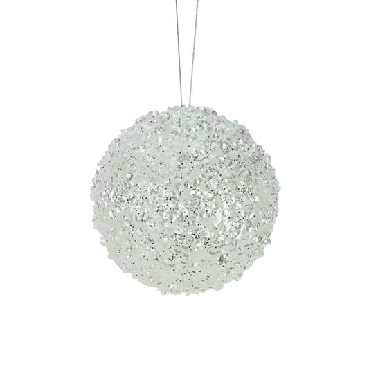 CHRISTMAS STYRO BEADED SEQUIN HANGING BALL WHITE SMALL