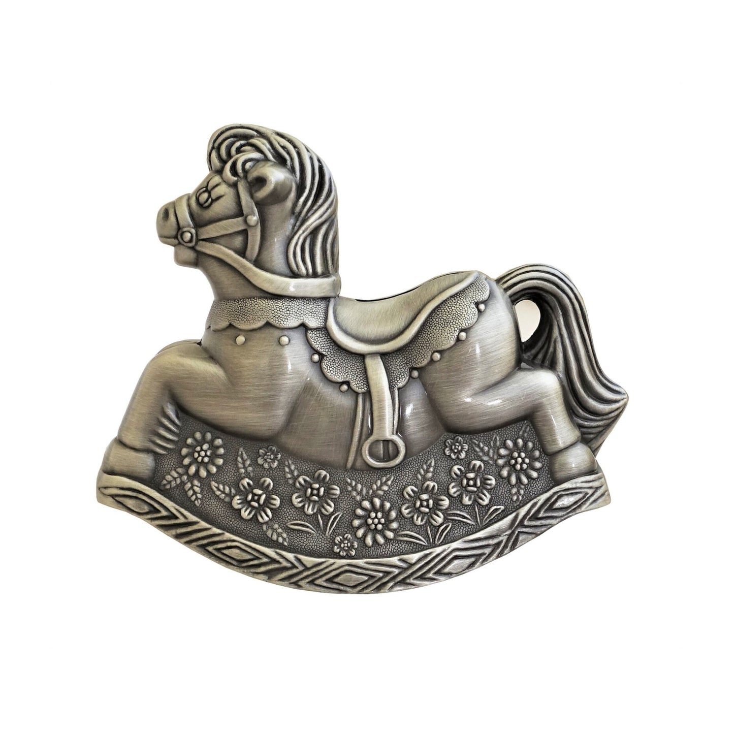 MONEY BANK PEWTER FINISH ROCKING HORSE