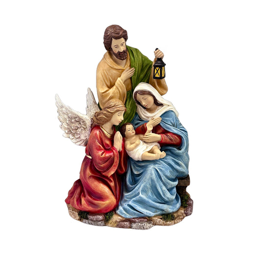 CHRISTMAS RESIN HOLY FAMILY NATIVITY WITH ANGEL