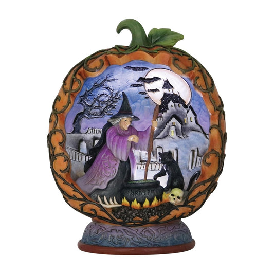 Heartwood Creek By Jim Shore Halloween Pumpkin Diorama LED Witch Casting Spell