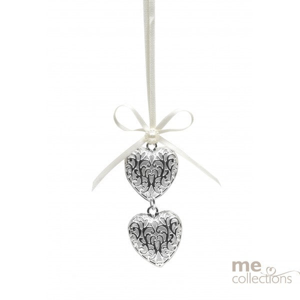 Wedding Charm Double Mini Heart With Bow