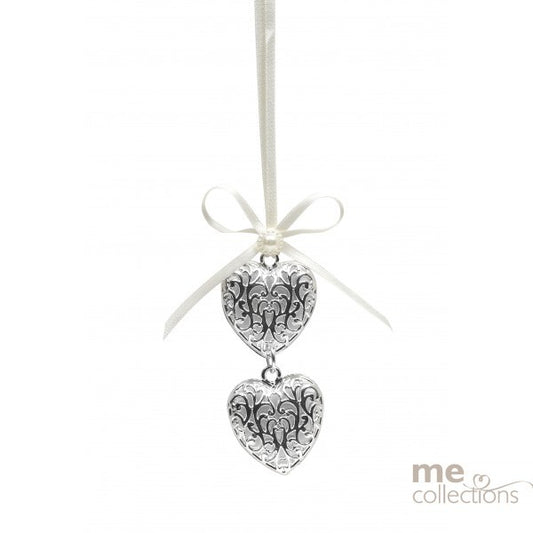 Wedding Charm Double Mini Heart With Bow