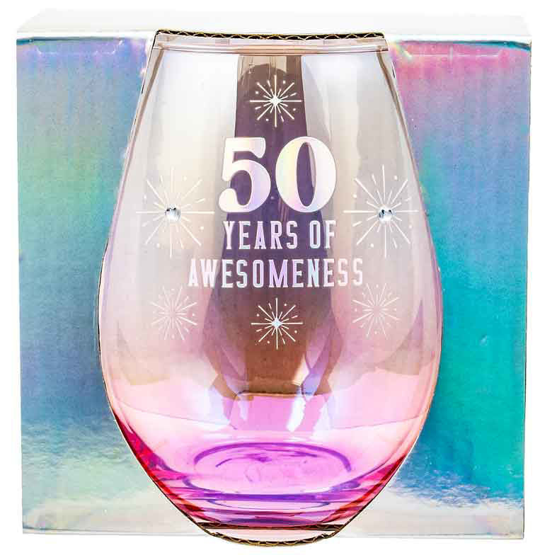 Birthday Stemless Wine Glass Holographic 50th