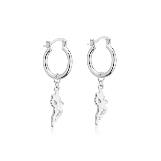 DISNEY 100 COUTURE KINGDOM MARVEL IRON MAN CHARM HOOP EARRINGS WHITE GOLD PLATED