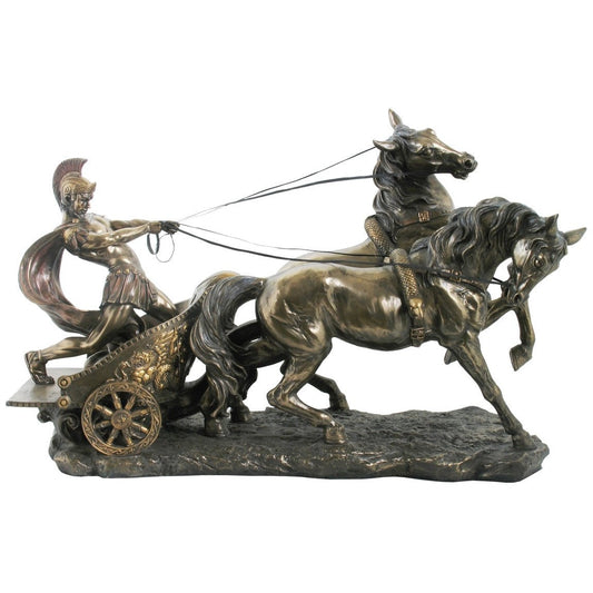 VERONESE DESIGNS BRONZE ROMAN CHARIOT FIGURINE 28CM