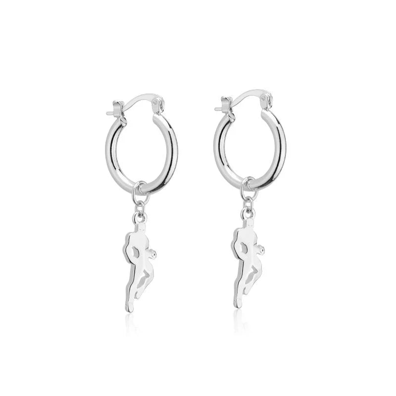 DISNEY 100 COUTURE KINGDOM MARVEL IRON MAN CHARM HOOP EARRINGS WHITE GOLD PLATED
