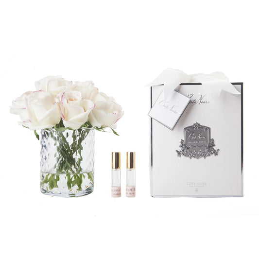 Cote Noire Herringbone Flower Clear Cut Glass Pink Blush Rose Buds