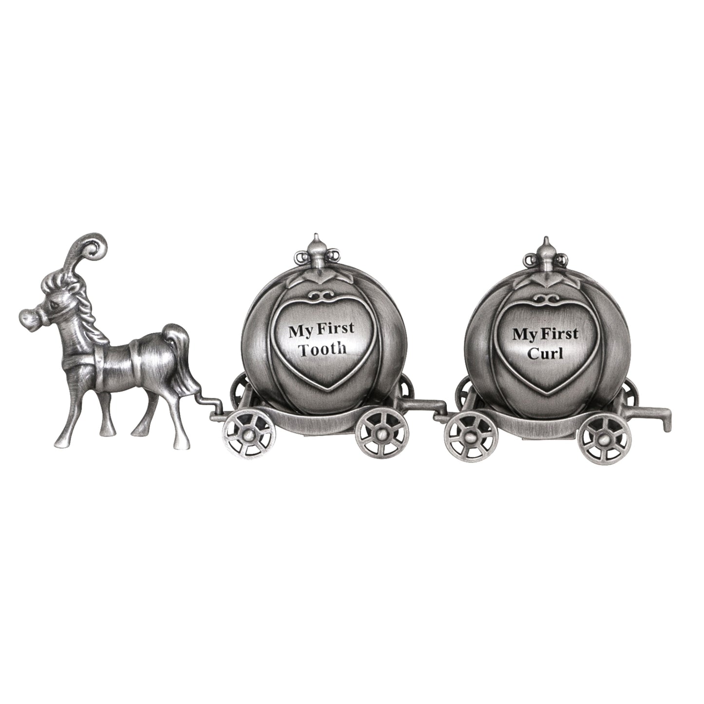 MINI PUMPKIN FIRST TOOTH & CURL CARRIAGE SET PEWTER FINISH