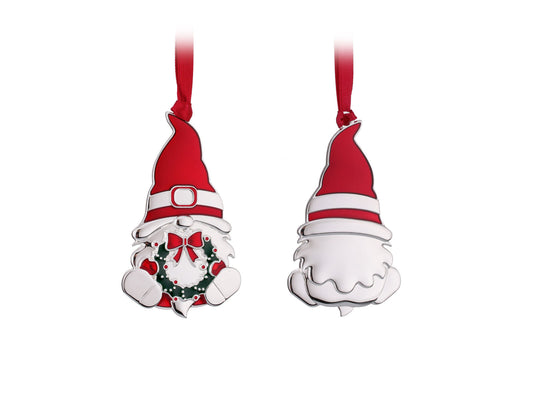 WHITEHILL CHRISTMAS SILVER PLATED GNOME WITH WREATH HANGING ORNAMENT