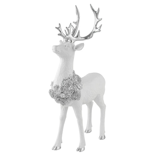CHRISTMAS RESIN WHITE & SILVER STANDING DEER