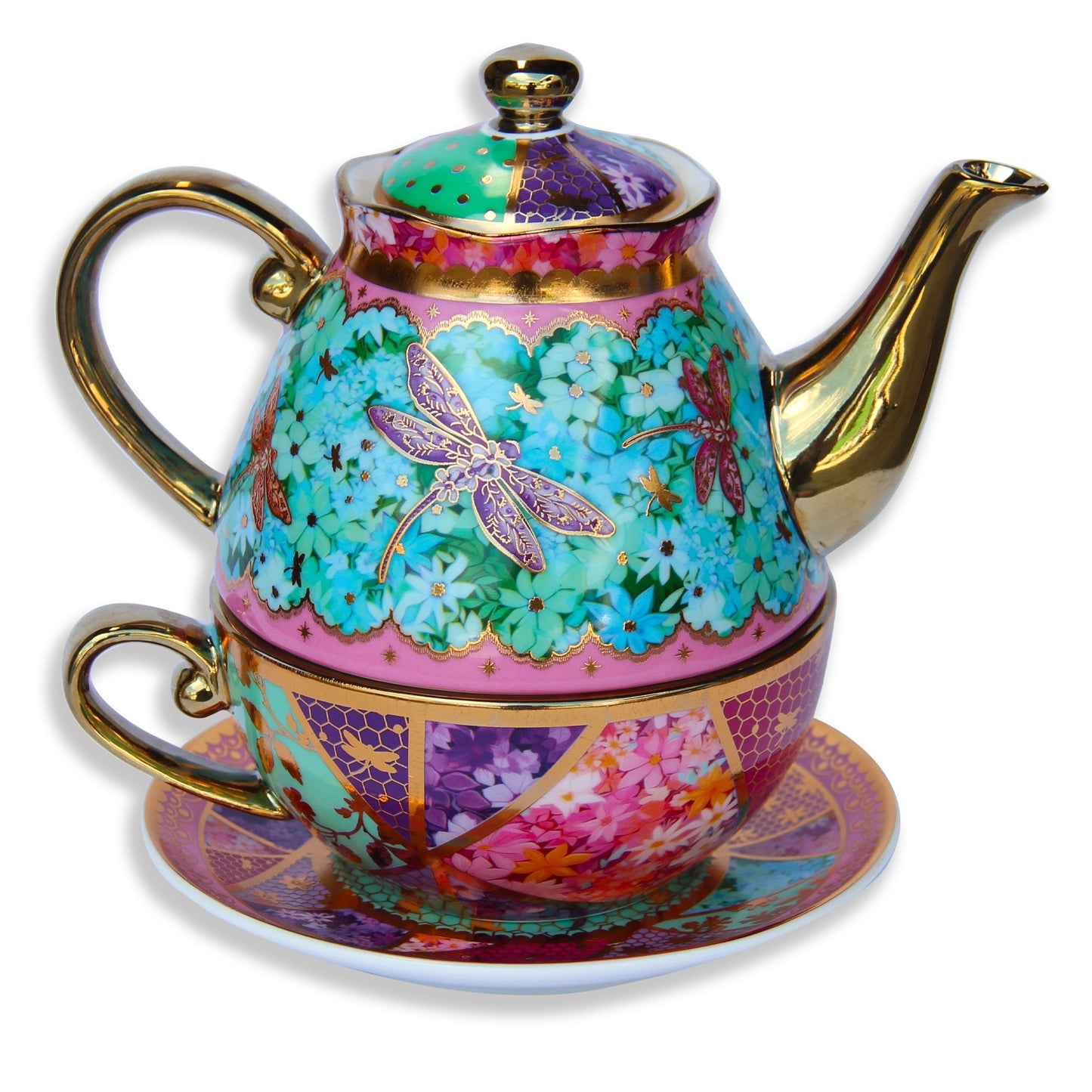 Lisa Pollock Ceramic Tea For One Set In Gift Box Pretty Patchwork