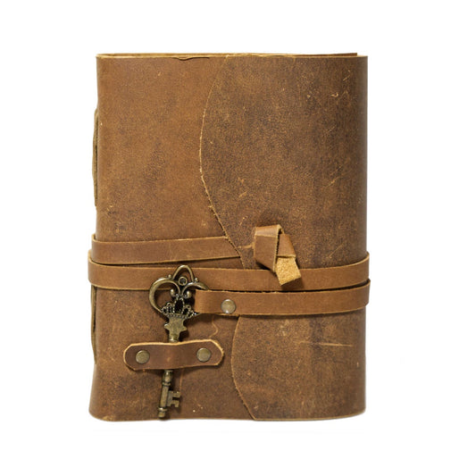 Leather Journal Parchment Style Paper Dark Brown With Key
