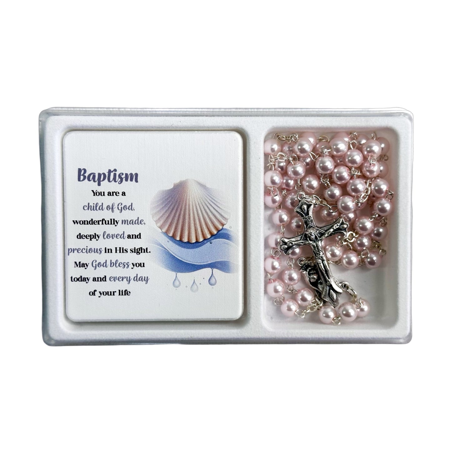 ROSARY AND VERSE PLAQUE SET BAPTISM PINK
