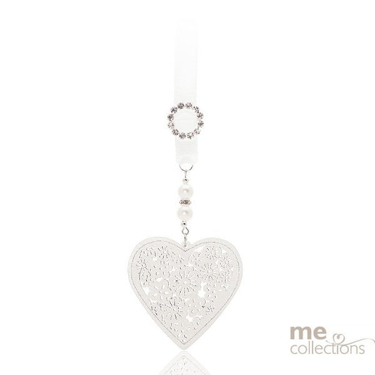 Wedding Charm Carved Wooden Heart White