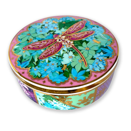 Lisa Pollock Ceramic Jar With Lid In Gift Box Pretty Patchwork Dragonfly