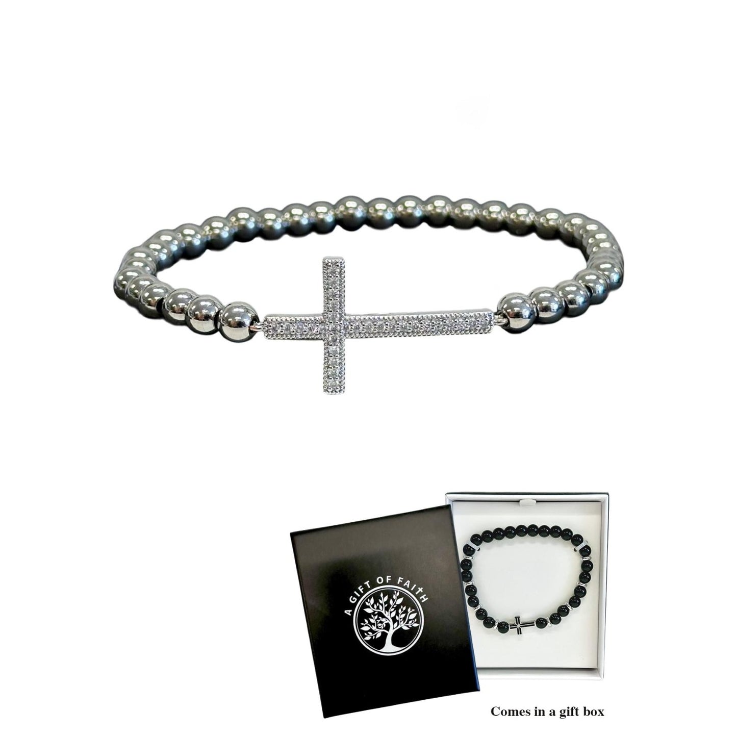 Bracelet Stainless Steel Beeds With Cross