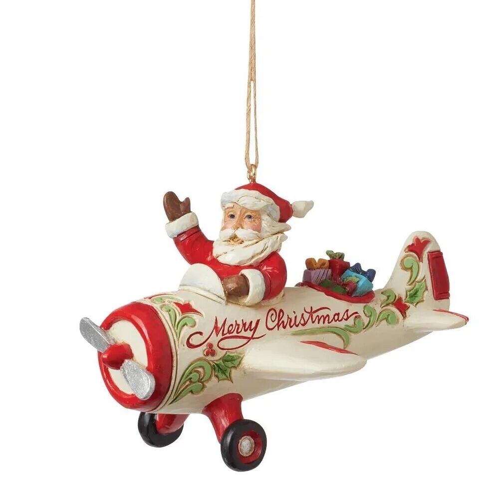 Heartwood Creek By Jim Shore Santa In Aeroplane Hanging Ornament