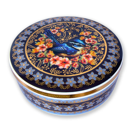 Lisa Pollock Ceramic Jar With Lid In Gift Box Blue Wrens