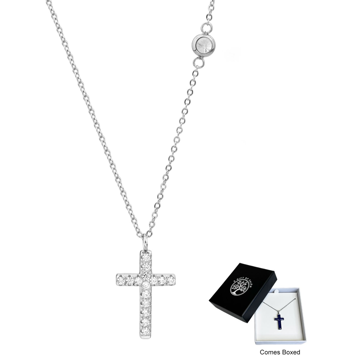 Necklace Gift Of Faith Stainless Steel With Diamonte Cross