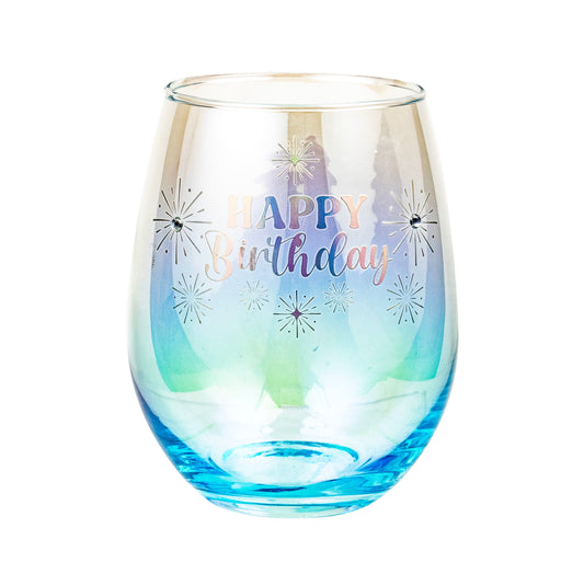 Birthday Stemless Wine Glass Holographic Happy Birthday