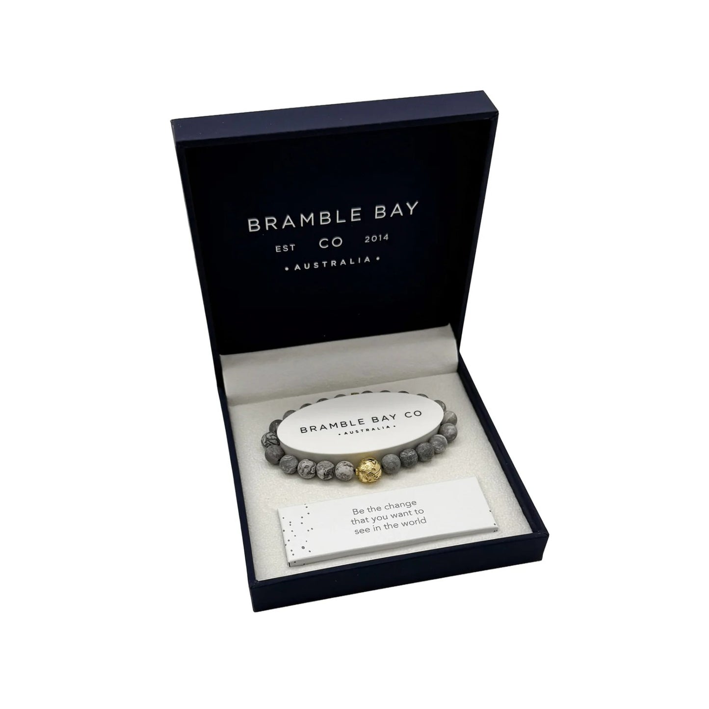 Bramble Bay Bracelet Planet Earth Grey Jasper Matte In Gold