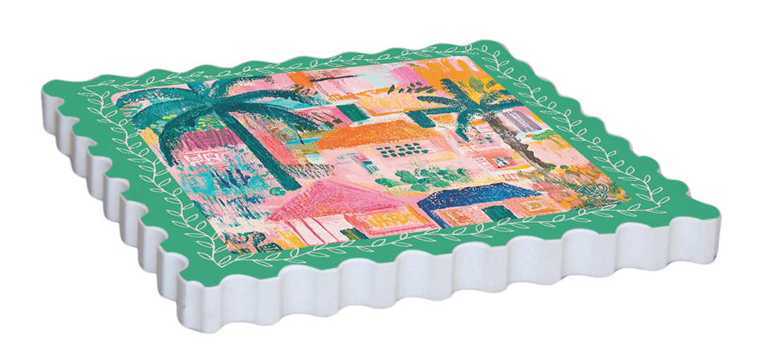 RESIN COASTER SET OF 4 STAMP DESIGN 'DREAMY'