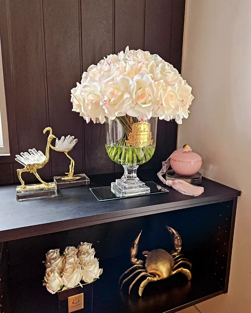 Cote Noire Versailles French Rose Bouquet Pink Blush in Clear Glass With Gold Crest