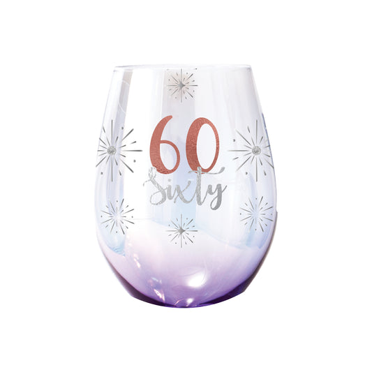 Birthday Stemless Wine Glass Holographic 60th