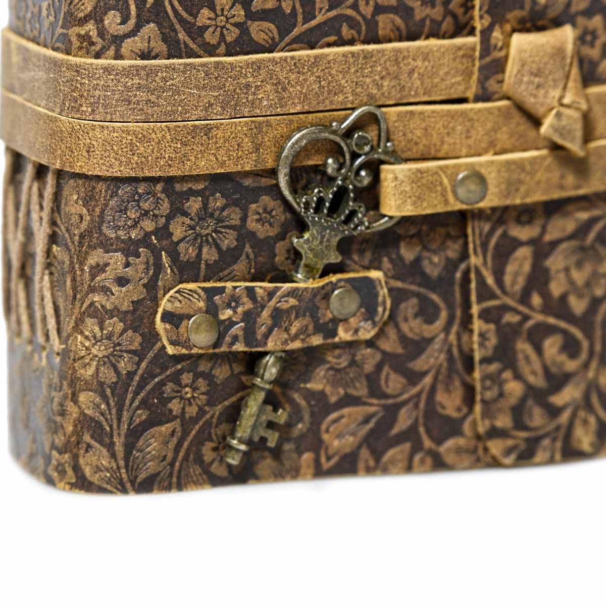 Leather Journal Parchment Style Paper Wrapped With Key Floral Design