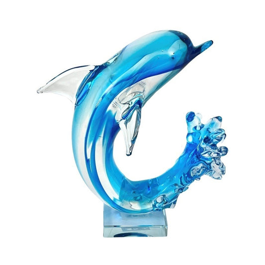 ZIBO ART GLASS DOLPHIN WATER DUSKY