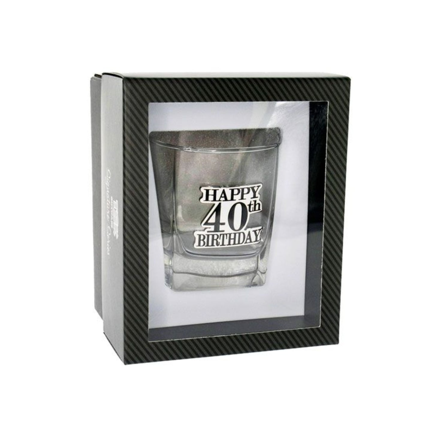 Birthday Whiskey Scotch Glass With Black & Silver Badge 40th