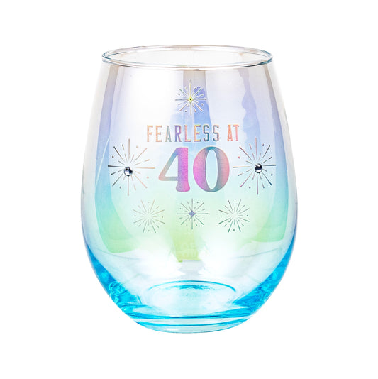 Birthday Stemless Wine Glass Holographic 40th