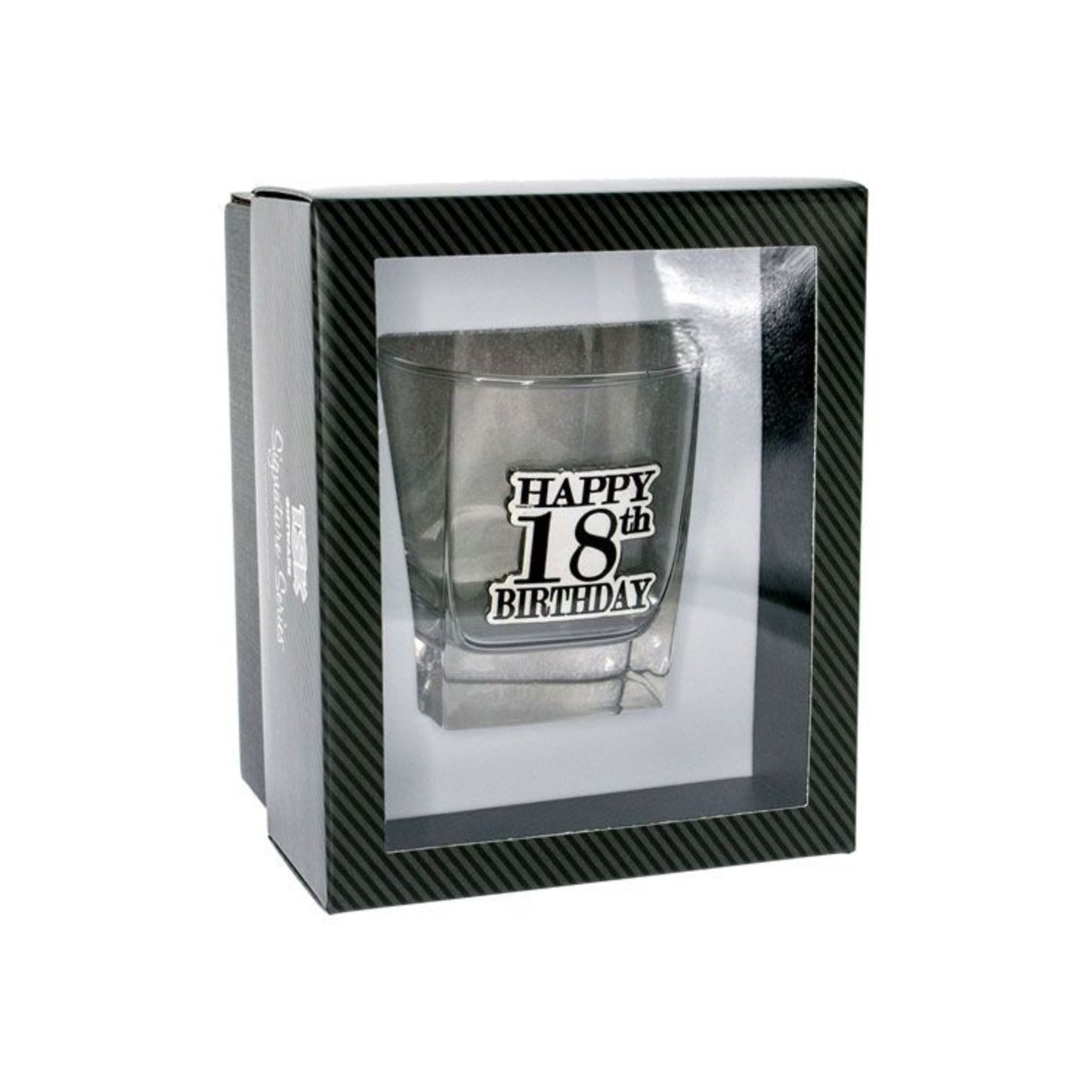 Birthday Whiskey Scotch Glass With Black & Silver Badge 18th