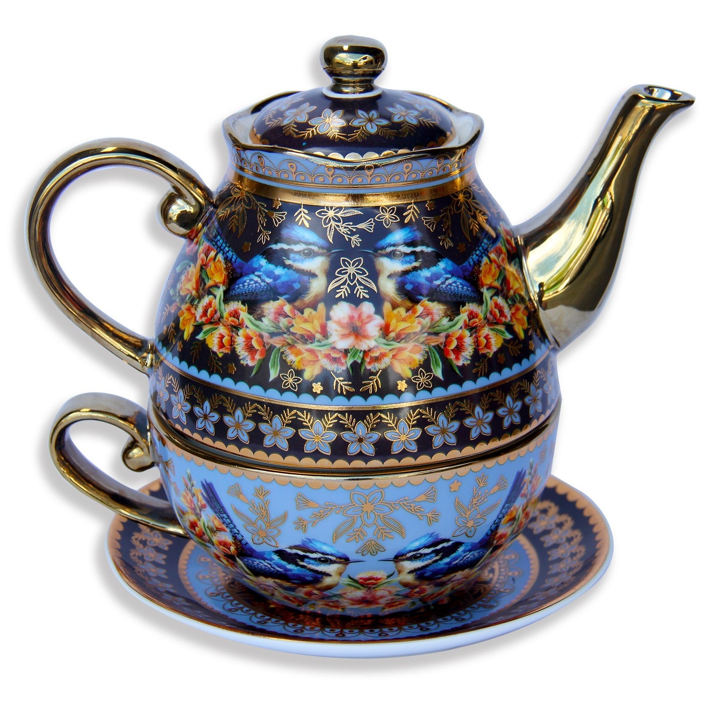 Lisa Pollock Ceramic Tea For One Set In Gift Box Blue Wrens