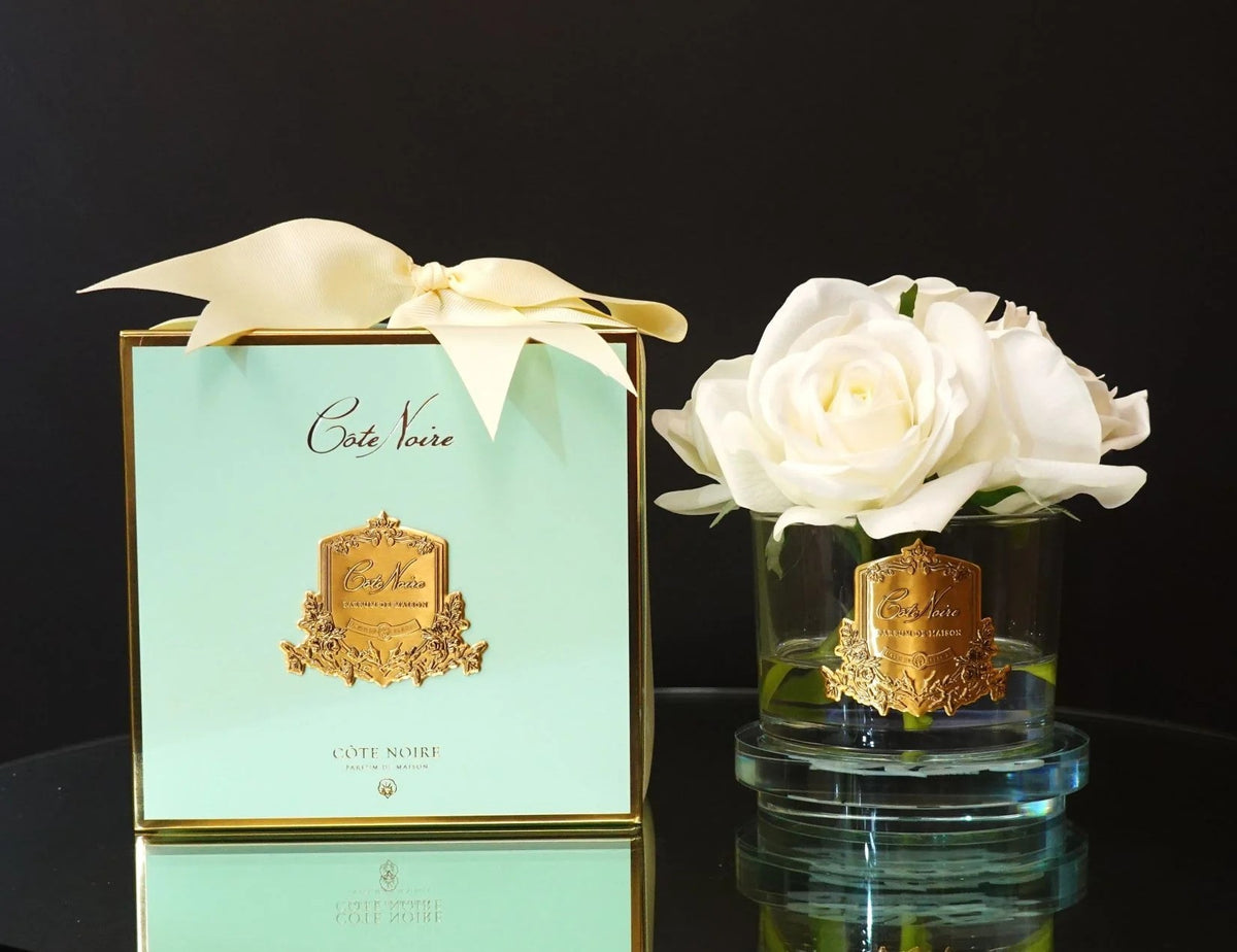 Cote Noire Five Rose Ivory White Clear Glass with Gold Crest In Jade Tiffany Box