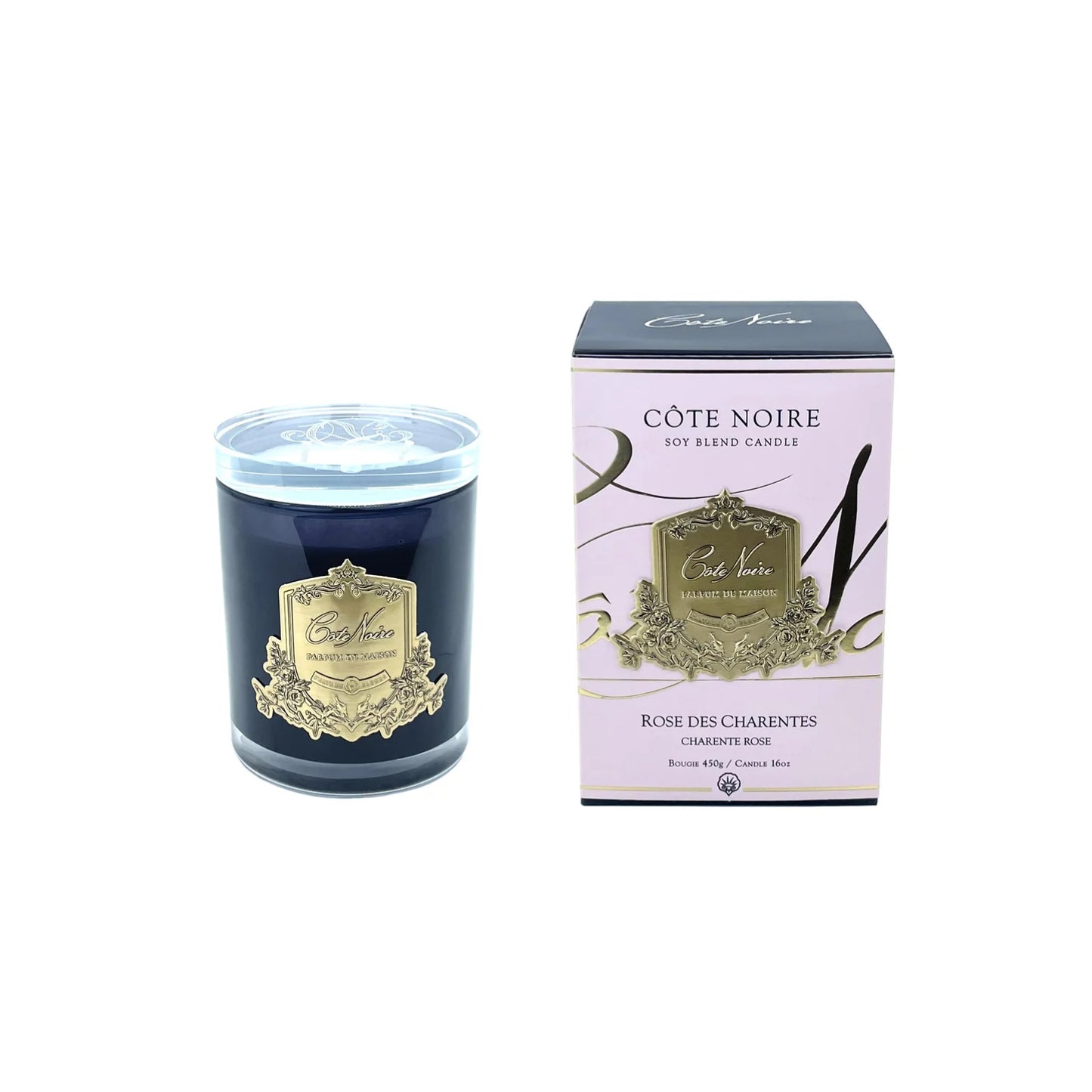 COTE NOIRE GOLD 450g CANDLE CRYSTAL GLASS LID CHARENTE ROSE