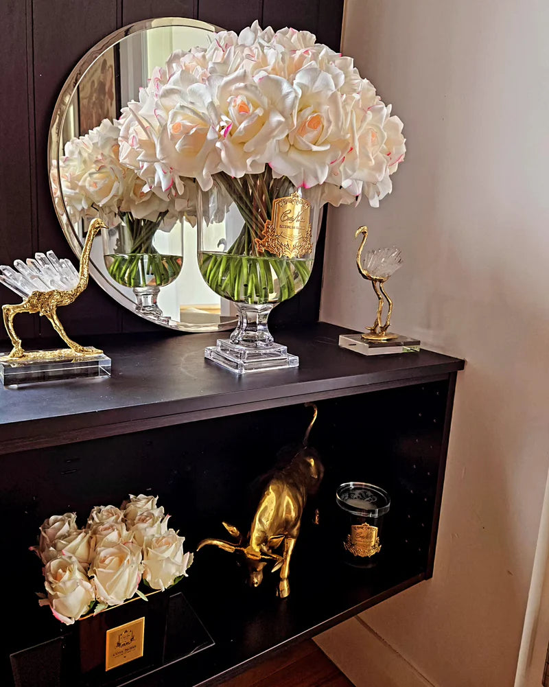 Cote Noire Versailles French Rose Bouquet Pink Blush in Clear Glass With Gold Crest