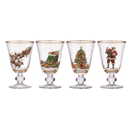 ASHDENE SPIRIT OF CHRISTMAS GLASS GOBLET SET OF 4