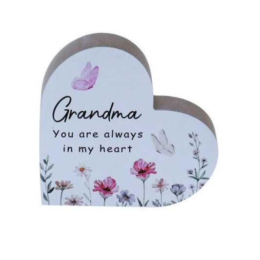 FLORAL HEART PLAQUE MDF WOOD GRANDMA