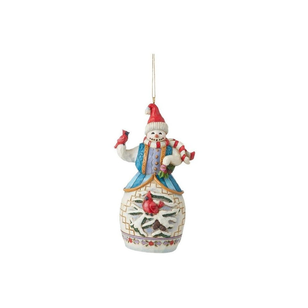Heartwood Creek By Jim Shore Snowman Blue With Cardinal Hanging Ornament