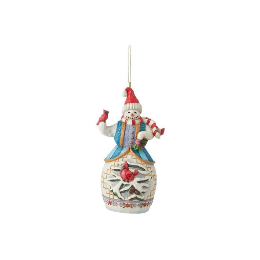 Heartwood Creek By Jim Shore Snowman Blue With Cardinal Hanging Ornament