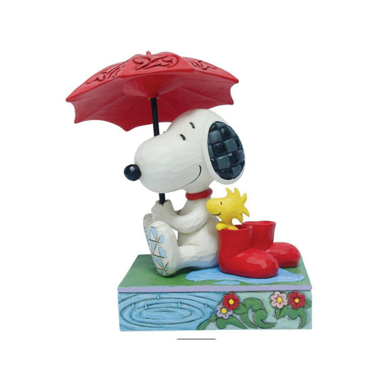 PEANUTS BY JIM SHORE SNOOPY WITH WOODSTOCK HOLDING UMBRELLA