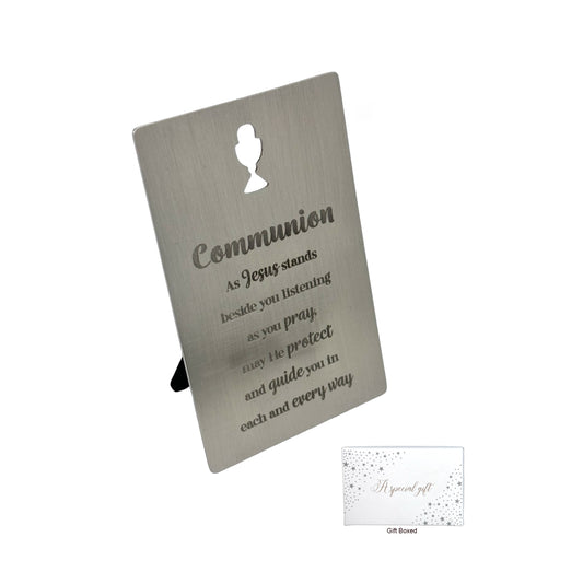 METAL STAINLESS STEEL PLAQUE FIRST COMMUNION