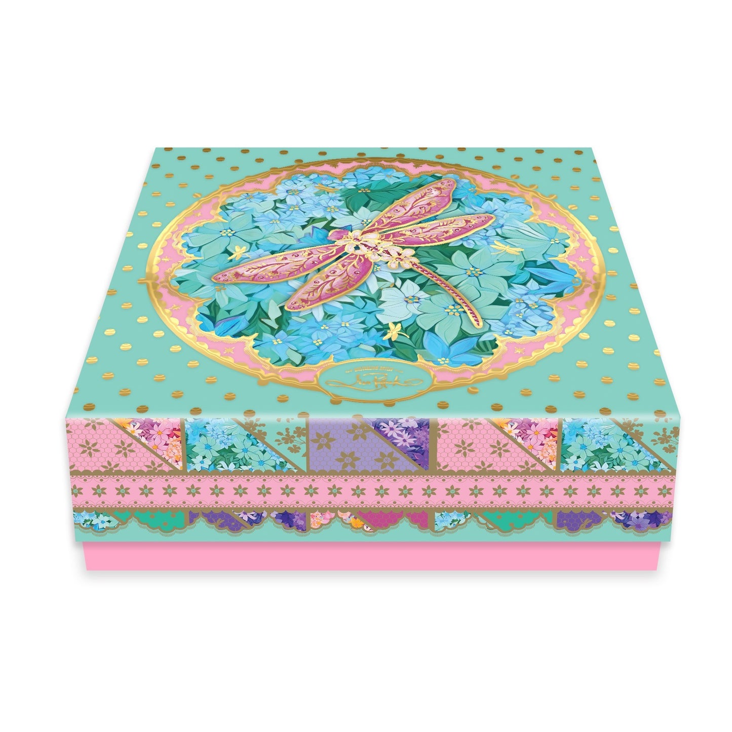 Lisa Pollock Ceramic Jar With Lid In Gift Box Pretty Patchwork Dragonfly