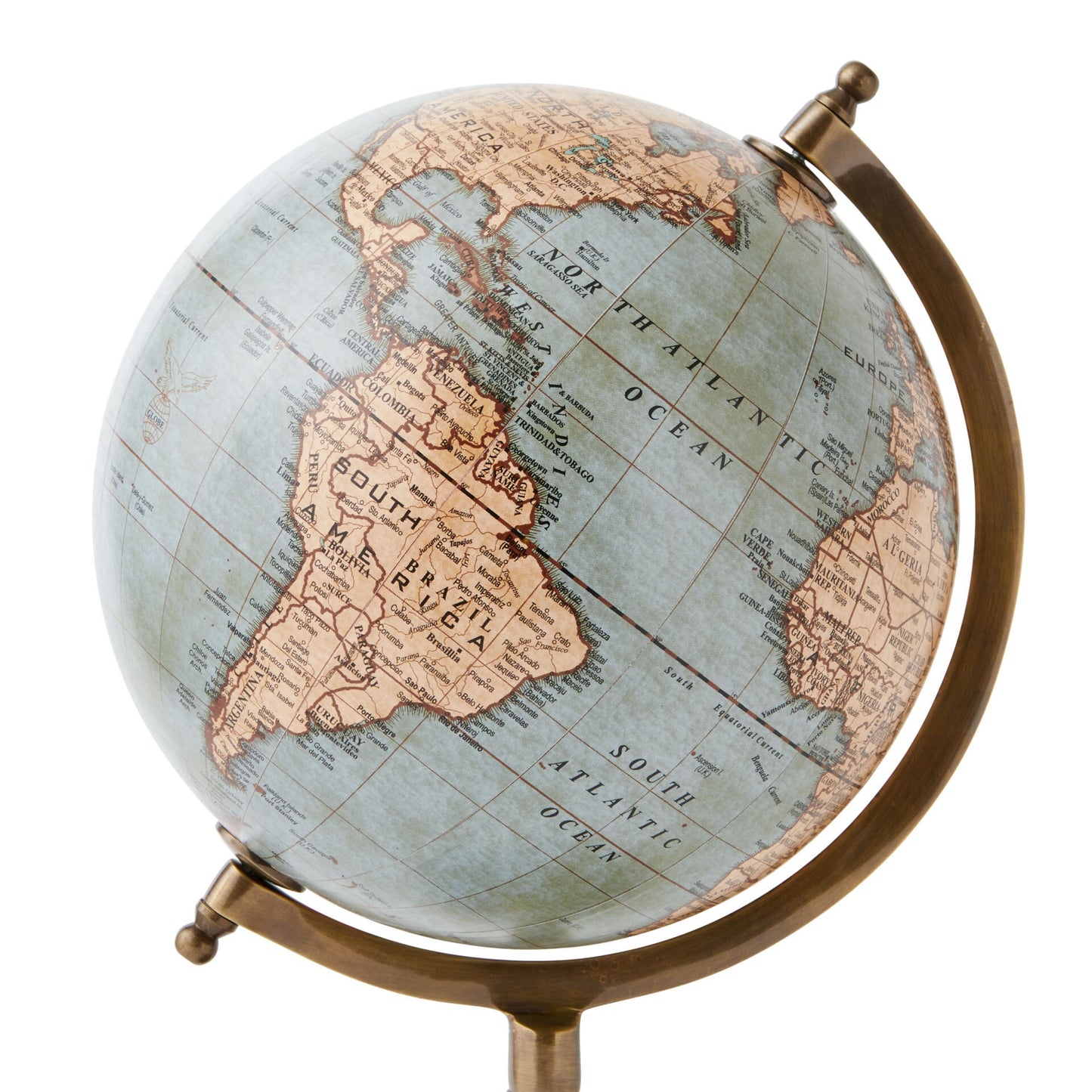 World Globe Brass & Wood Blue