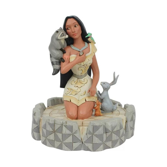 DISNEY TRADITIONS BY JIM SHORE POCAHONTAS WITH ANIMALS WHITE WOODLAND 15CM