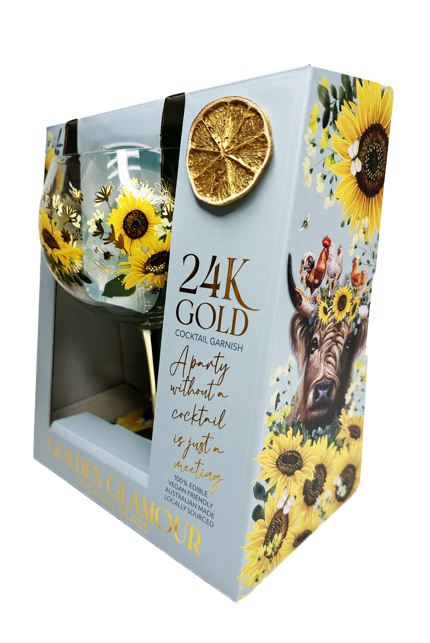 Lisa Pollock Golden Glamour Glass With 24K Gold Edible Lime Garnish Sunny Highland