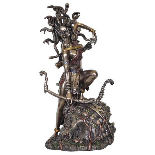 VERONESE DESIGNS BRONZE FIGURINE MEDUSA WITH BOW 27CM