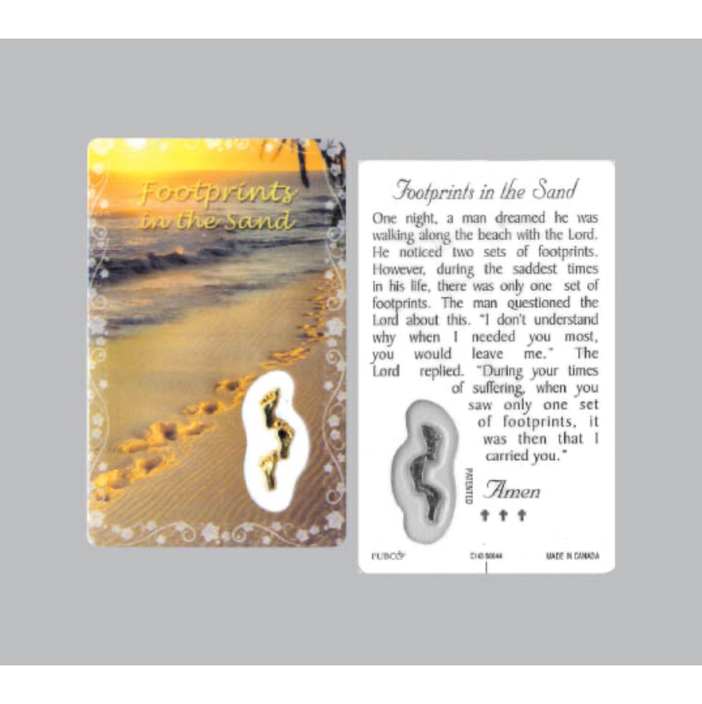 Laminated Window Prayer Card & Charm Footprints
